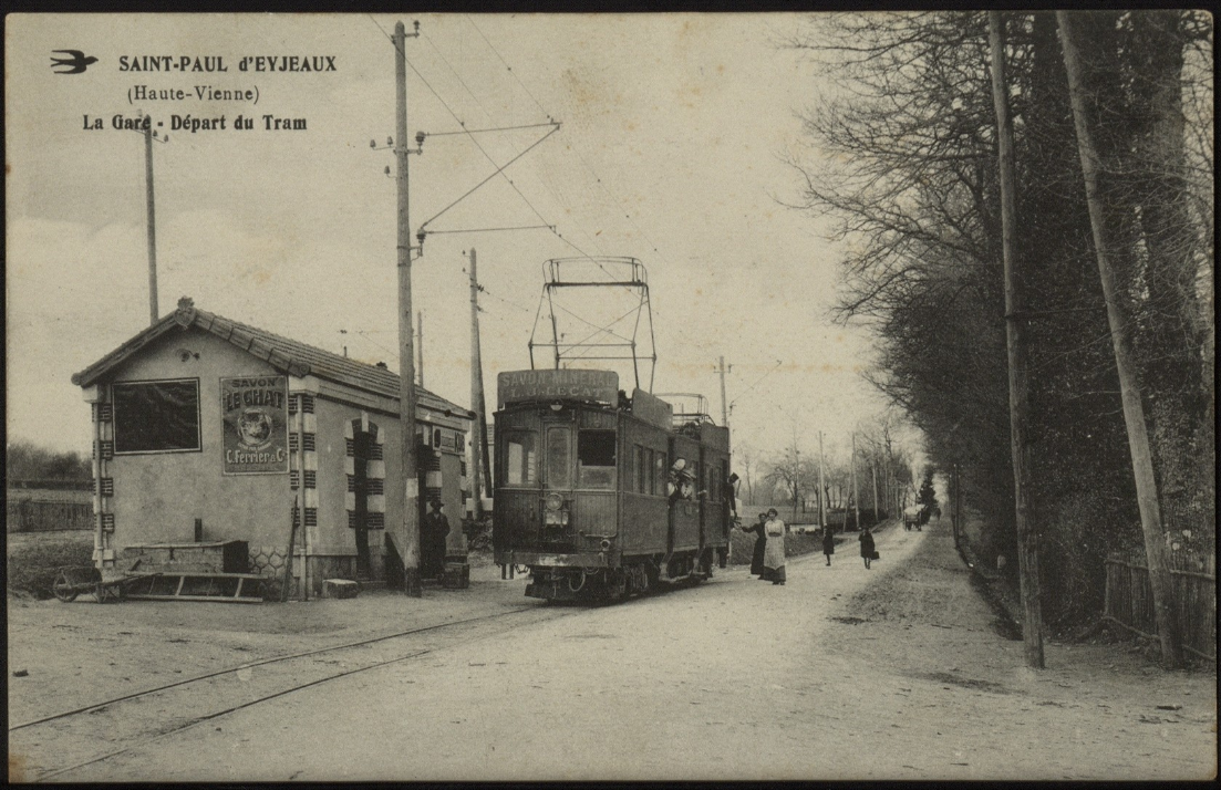 Vue ancienne de la gare du tramway à Leycuras