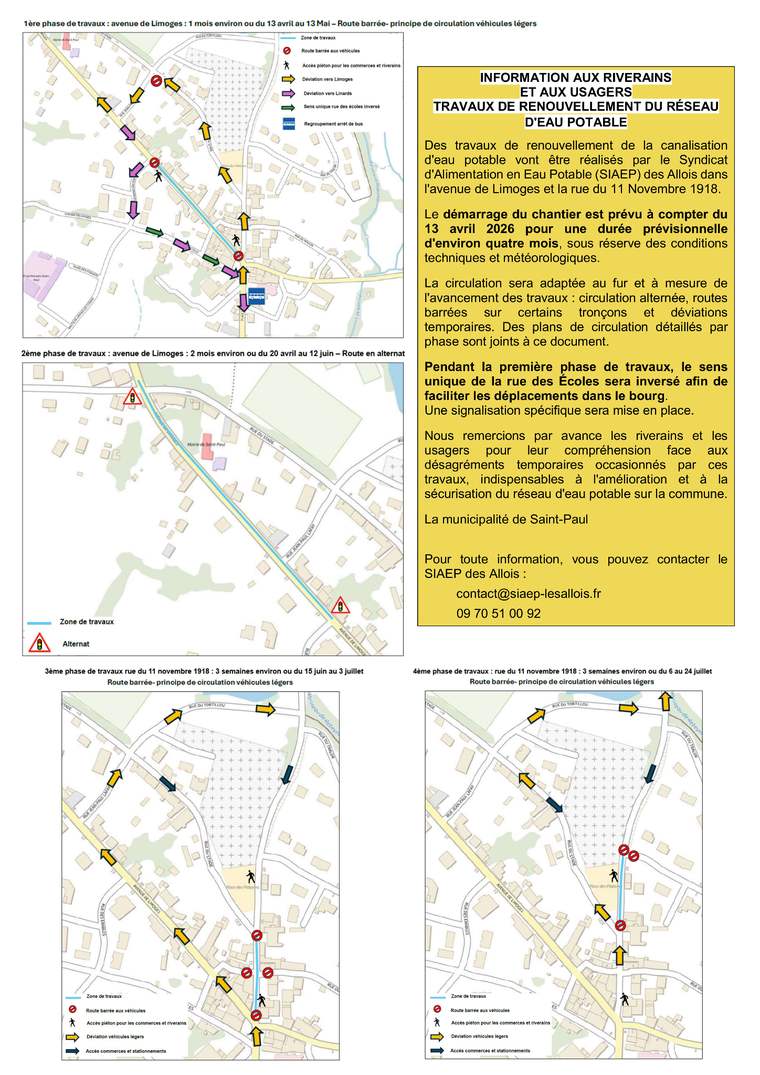 Informations travaux avenue de Limoges et rue du 11 Novembre