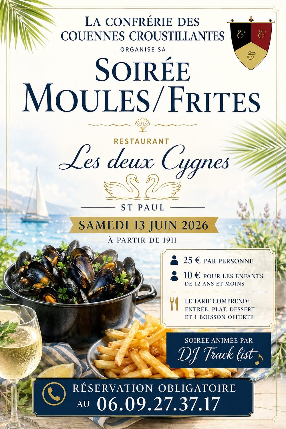 Affiche de la soirée moules-frites organisée à Saint-Paul